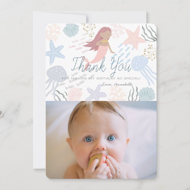Under the Sea Dark Skin Mermaid Thank You Card (Front)