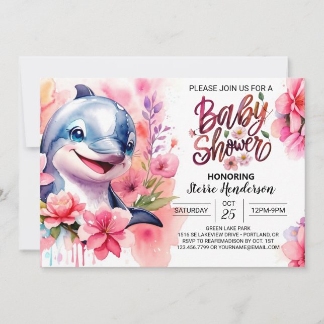 Under the Sea Dolphin Baby Shower Invitation (Front)