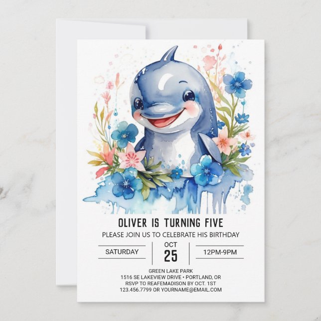 Under the Sea Dolphin Delight Birthday Invitation (Front)