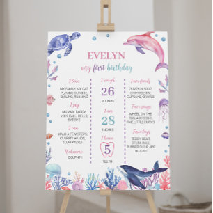 Under The Sea Dolphin Kid Birthday Milestone Sign