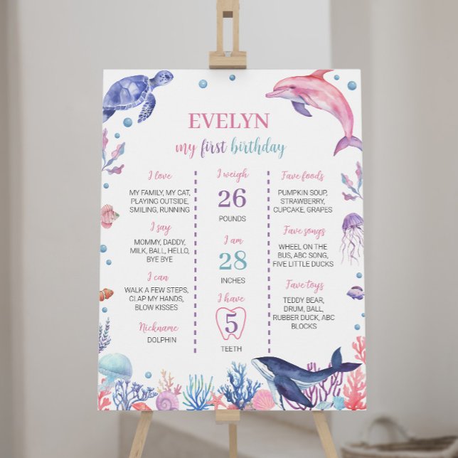 Under The Sea Dolphin Kid Birthday Milestone Sign (Creator Uploaded)