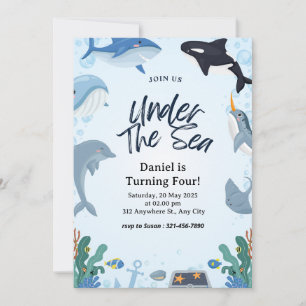 Under The Sea Dolphin Shark Whales Birthday Holiday Card