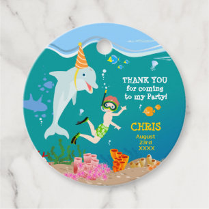 Under the sea dolphins and boy birthday party favour tags
