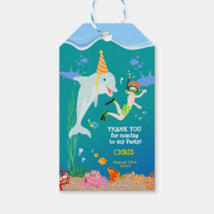 Under the sea dolphins and boy birthday party gift tags