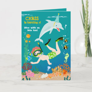 Under the sea dolphins and boy birthday party invitation