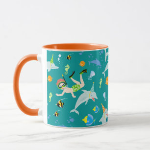 Under the sea dolphins and boy birthday party mug