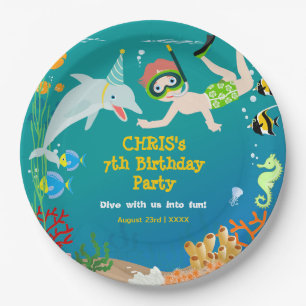 Under the sea dolphins and boy birthday party paper plate