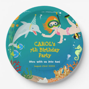 Under the sea dolphins and girl Birthday Party Paper Plate