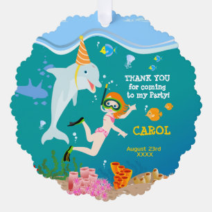 Under the sea dolphins and girl Birthday Party Tree Decoration Card