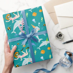 Under the sea dolphins and girl Birthday Party Wrapping Paper