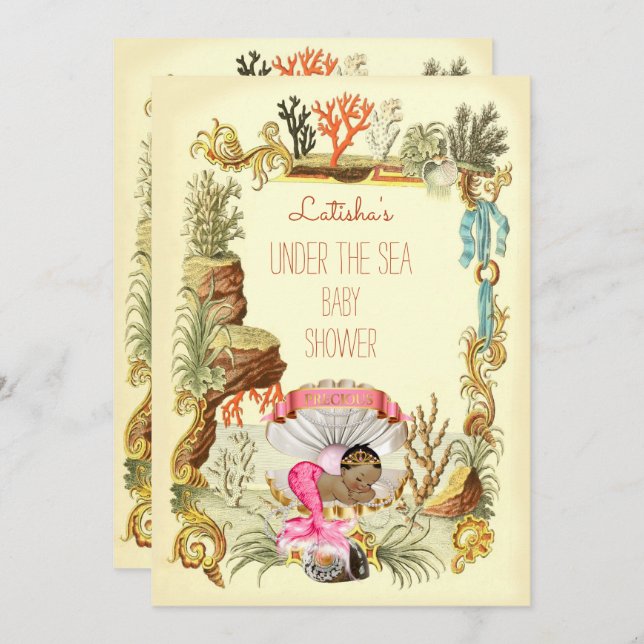 Under The Sea Ethnic Mermaid Princess Baby Shower Invitation (Front/Back)