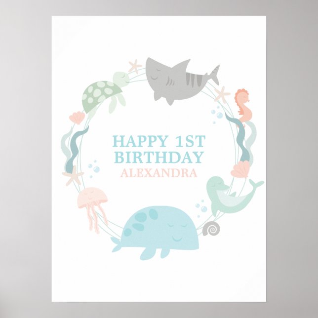 Under The Sea First Birthday  Poster (Front)