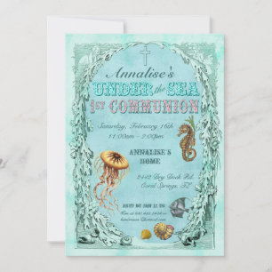 Under the Sea First Communion Invitation - Pink