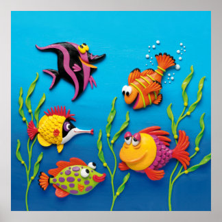 Under the Sea Fish Baby Boy Shower Nursery Poster