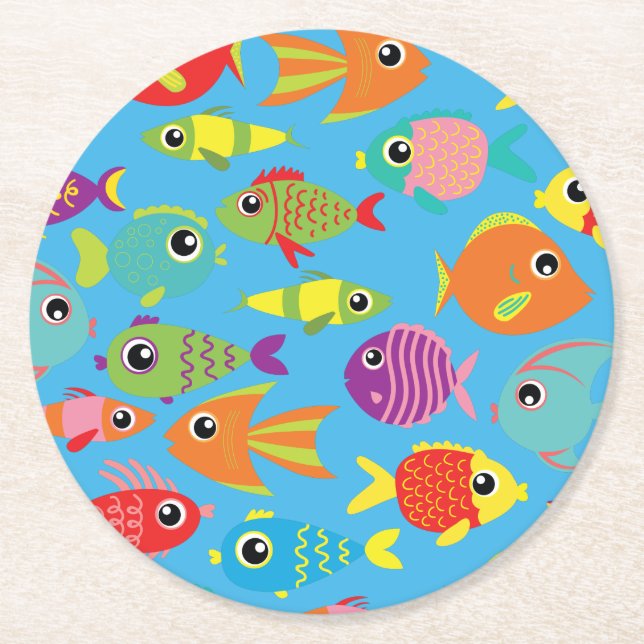 Under the Sea Fish Birthday Party Round Paper Coaster (Front)
