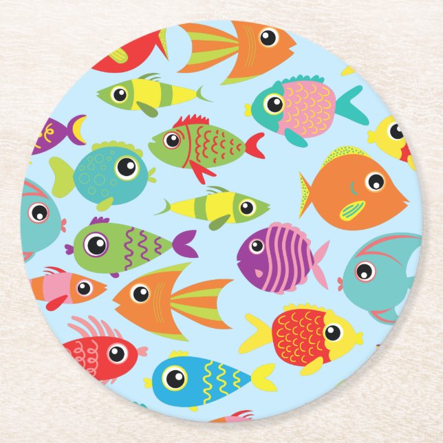 Under the Sea Fish Birthday Party Round Paper Coaster (Front)