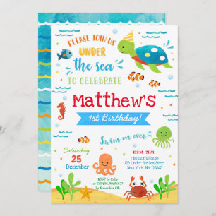 Under the Sea Fish First Birthday Invitations 