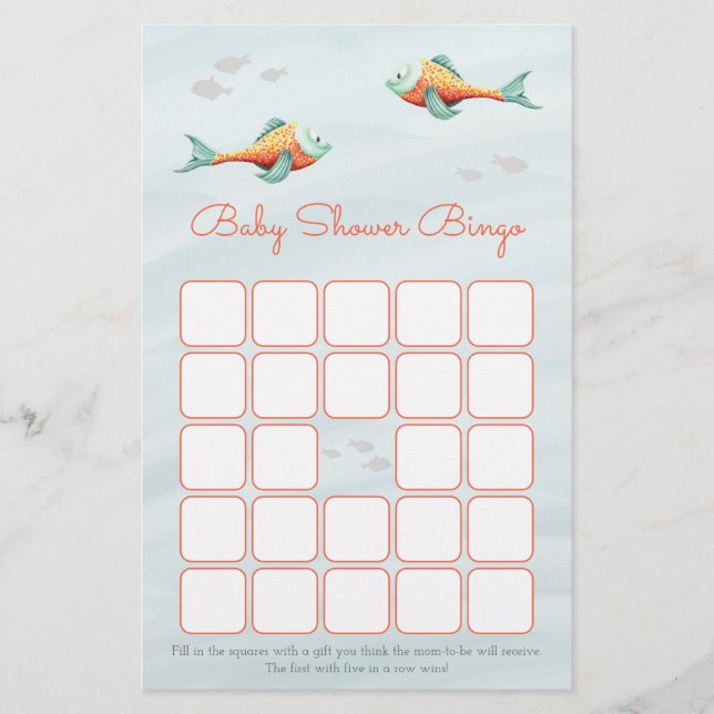 Under the Sea Fish Theme Baby Shower Bingo Card (Front)