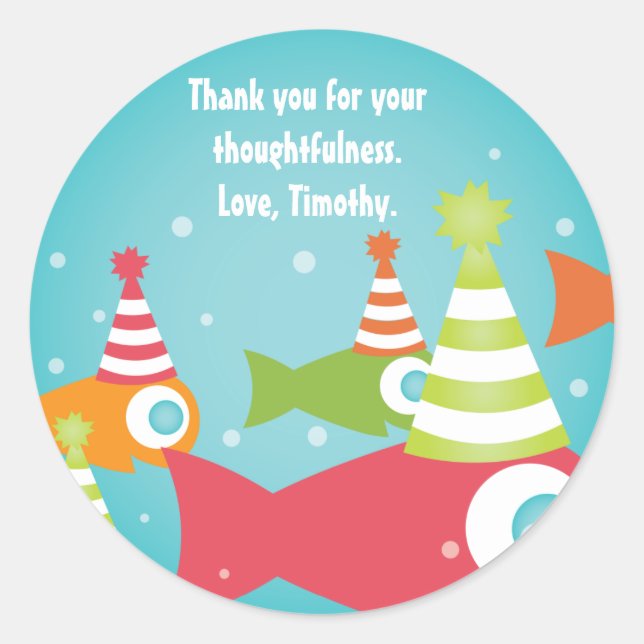Under the Sea Fishes Birthday Thank You Stickers (Front)