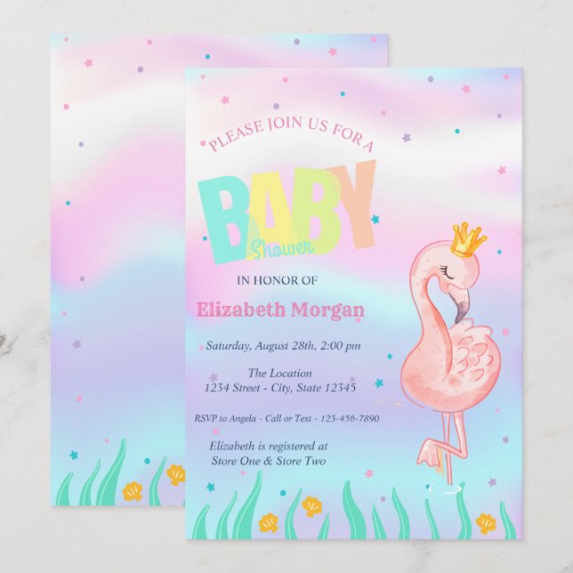 Under The Sea,Flamingo Holographic Baby Shower Invitation (Front/Back)