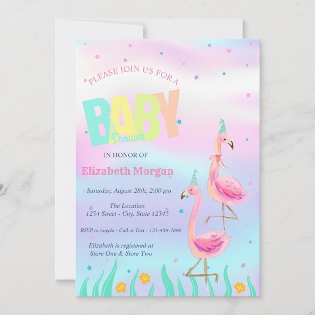 Under The Sea,Flamingos Holographic Baby Shower Invitation (Front)