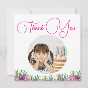 Under The Sea Floral Mermaid Girl Photo Birthday Thank You Card