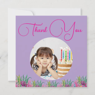 Under The Sea Floral Mermaid Girl Photo Birthday Thank You Card