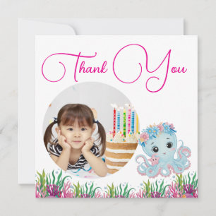 Under The Sea Floral Octopus Photo Girly Birthday Thank You Card