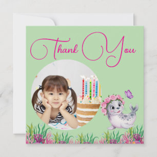 Under The Sea Floral Sea Lion Photo Girly Birthday Thank You Card