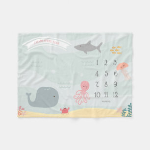 Under The Sea Friends Girls Milestone Fleece Blanket