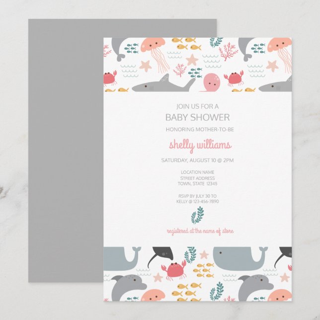 Under The Sea Friends Pattern Invitation (Front/Back)