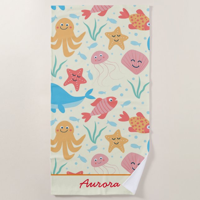 Under the Sea Funny Colourful Creatures Custom  Beach Towel (Front)