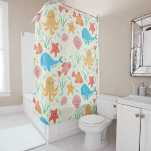 Under the Sea Funny Marine Creatures Pattern Shower Curtain
