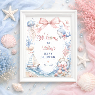 Under the Sea Girl Baby Baby Shower Welcome Poster