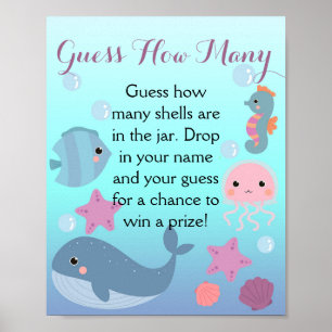 Under the Sea Girl Baby Shower Guess How Many Game Poster