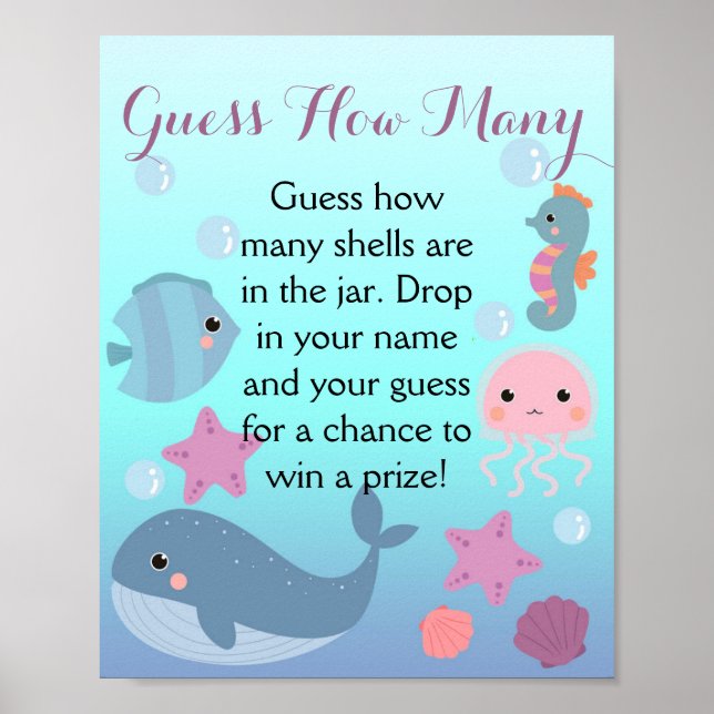 Under the Sea Girl Baby Shower Guess How Many Game Poster (Front)