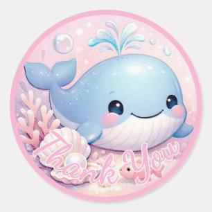 Under the Sea Girl Baby Shower Pink Ocean Classic Round Sticker