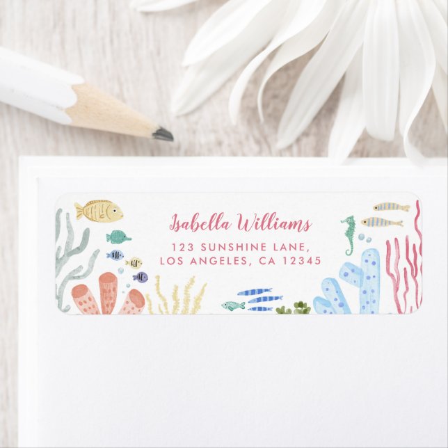 Under The Sea Girl Baby Shower Return Address  Label (Insitu)