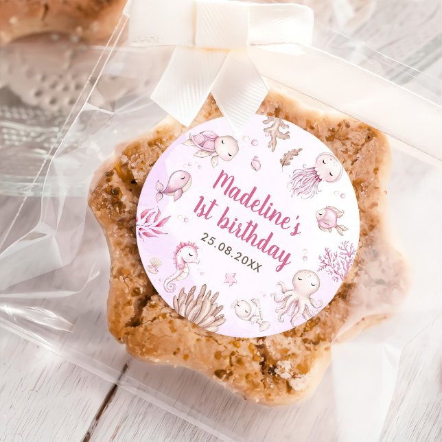 Under The Sea Girl Birthday Party Classic Round Sticker (Creator Uploaded)