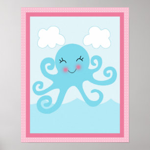 Under the Sea/Girl/Octopus/Pink Art Poster