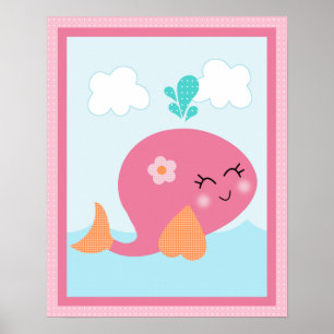Under the Sea/ Girl /Sealife/Pink Whale Art Poster