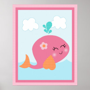 Under the Sea/Girl/Whale/Pink Art Poster