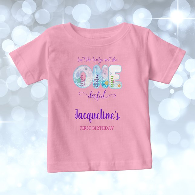 Under The Sea Girls 1st Birthday Party Pink Baby T-Shirt (Under the sea girls 1st birthday pink t-shirt.)
