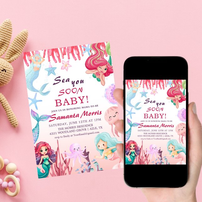 Under the Sea Girls,Cute Mermaid Sea baby shower Invitation (Creator Uploaded)