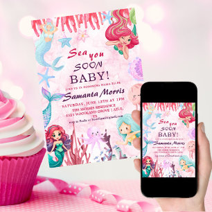 Under the Sea Girls, Mermaid animals baby shower  Invitation