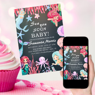 Under the Sea Girls, Mermaid animals baby shower Invitation