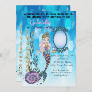 Under The Sea Glitter Mermaid Birthday Invitation