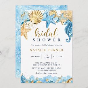 Under the Sea Gold and Blue Bridal Shower Invitation