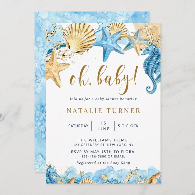 Under the Sea | Gold Oh Baby Shower  Invitation (Front/Back)