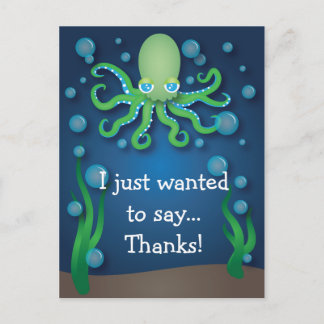 Under the Sea Green Octopus Thank You Postcard